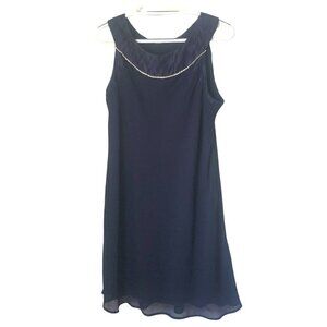 Le Bos Sleeveless Jeweled Neckline Navy Blue Special Occasion Dress Womens Sz 14